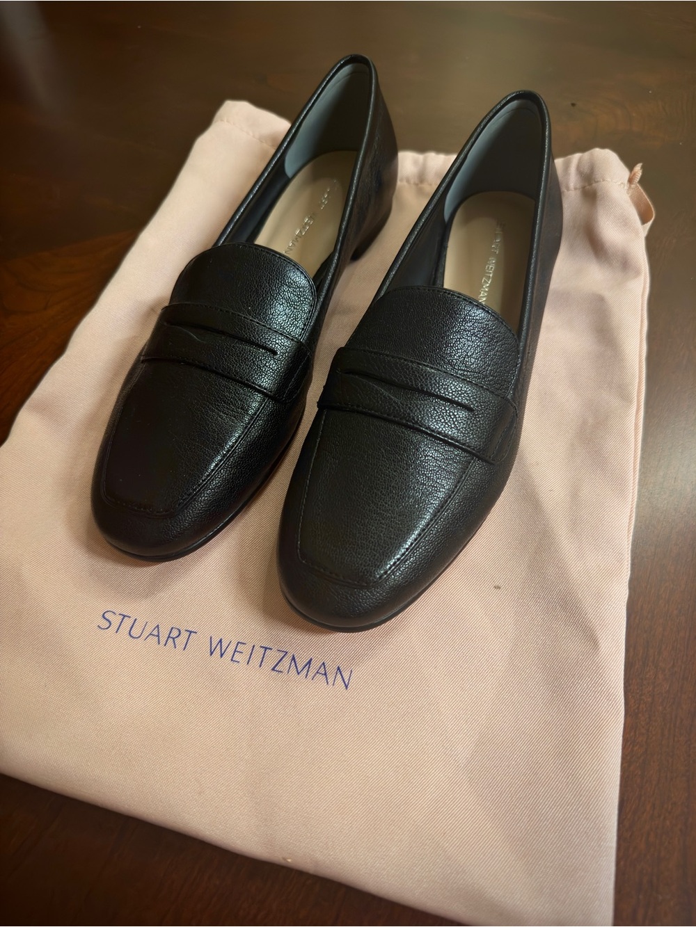 Stuart Weitzman Black Leather Penny Loafers for Women